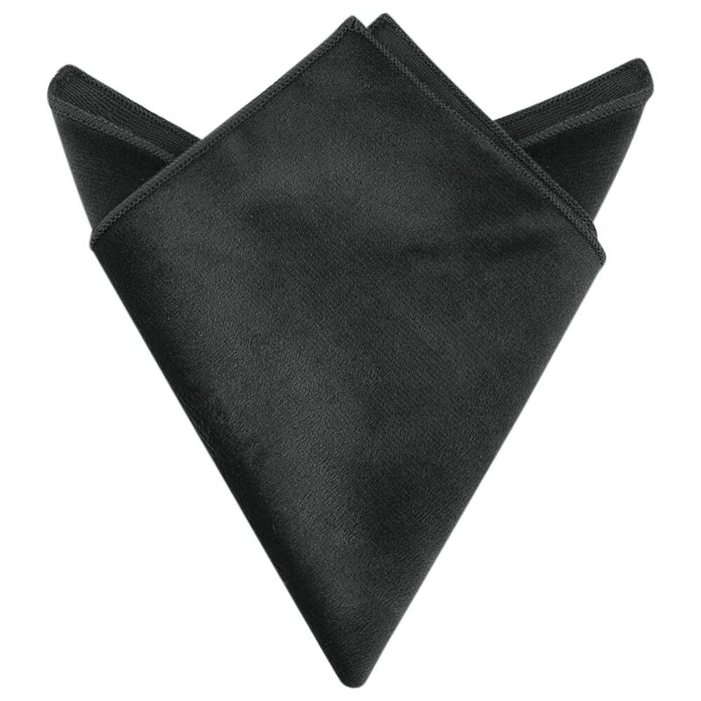 Velvet Self Fold Solid Color Pocket Square for Suit Formal Black